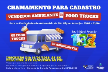 INSCRIÇÕES ABERTAS PARA FOOD TRUCKS E VENDEDORES AMBULANTES NAS FESTIVIDADES DE 137 ANOS DE SÃO MIGUEL ARCANJO