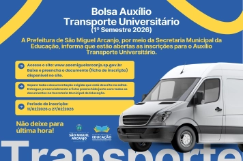 INSCRIÇÕES ABERTAS PARA O BOLSA AUXÍLIO TRANSPORTE UNIVERSITÁRIO – 1º SEMESTRE DE 2026